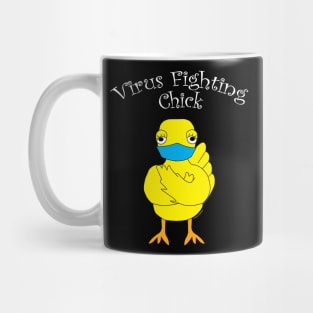 Virus Fighting Chick Curved White Text Mug